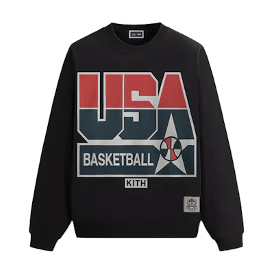 KITH SS24 USA Basketball Nelson Crewneck Retro Oversized Sweatshirt Black Men KHM032495-001