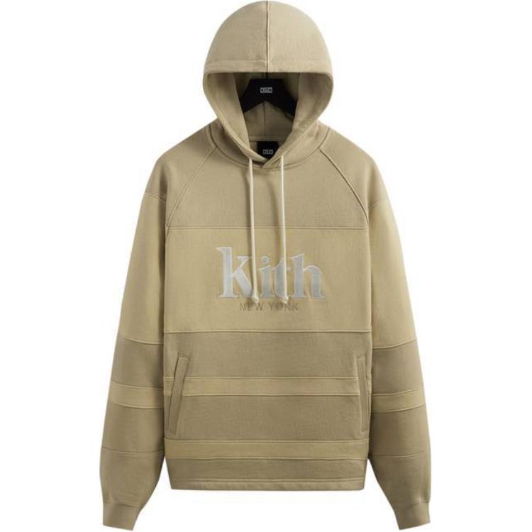 KITH Striped Logo Raglan Hoodie Khaki () KHM030679-253