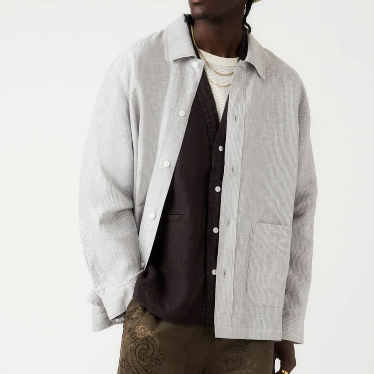 Shop KITH Summer SS24 Striped Long Sleeve Shirt Unisex Light Heather Gray. khm032048-002