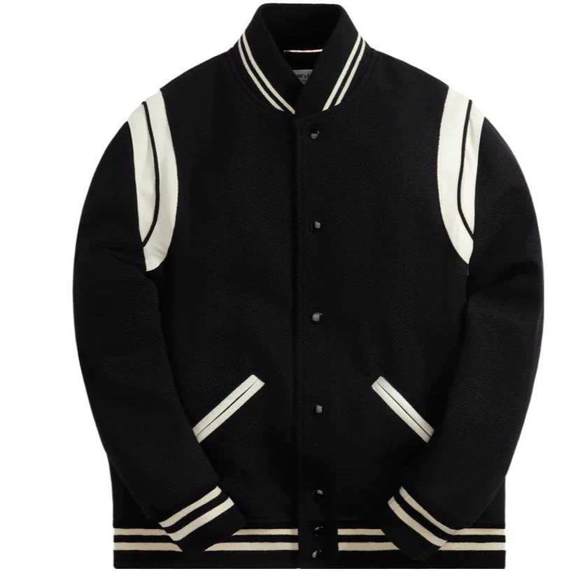 KITH Teddy Colorblock Striped Button-Up Baseball Jacket Black () SL354718Y180W-1070