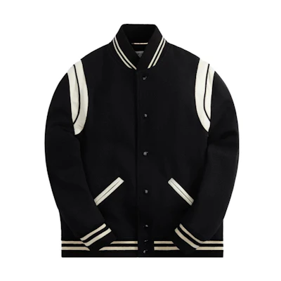 KITH Teddy Colorblock Striped Button-Up Baseball Jacket Black () SL354718Y180W-1070