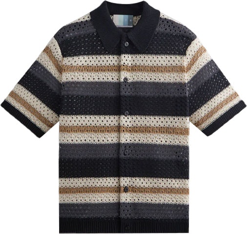 kith-thompson-crochet-striped-buttondown-knit-shirt-black-short-sleeve-khm-031095-001