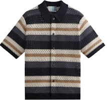 KITH Thompson Crochet Striped Buttondown Knit Shirt Black Short Sleeve. KHM031095-001 KITH Thompson Crochet Striped Buttondown Knit Shirt Black Short Sleeve. KHM031095-001