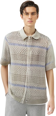 KITH トンプソン クロシェ ストライプ ボタンダウン ニット シャツ ベージュ 半袖 KHM031095-105 Sizing KITH トンプソン クロシェ ストライプ ボタンダウン ニット シャツ ベージュ 半袖 KHM031095-105