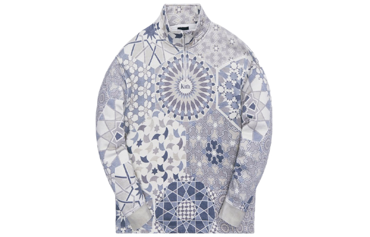 KITH Tile Print Half-Zip Mock Neck Sweatshirt Jacket Blue. KH2662-210