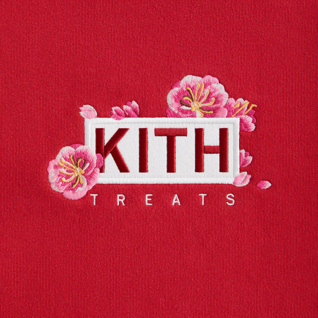 Shop KITH Treats Plum Blossom Williams III Red Hoodie Pullover Unisex Sweatshirt. KHT030166-619