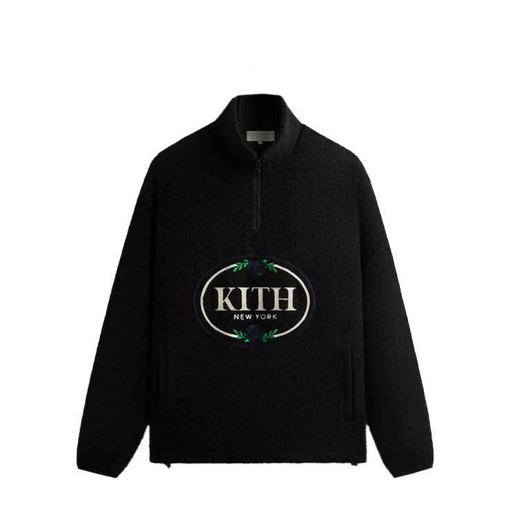 KITH Tweed Eric 2024 Winter Black Half-Zip Pullover Sweatshirt for Men KHM010666-001