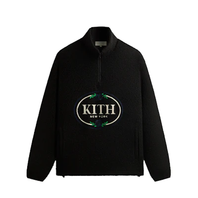 KITH Tweed Eric 2024 Winter Black Half-Zip Pullover Sweatshirt for Men KHM010666-001