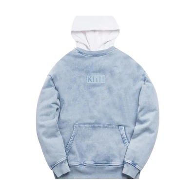 KITH Unisex Tie-Dye Hoodie Pullover Long Sleeve Light Indigo KH2322-402