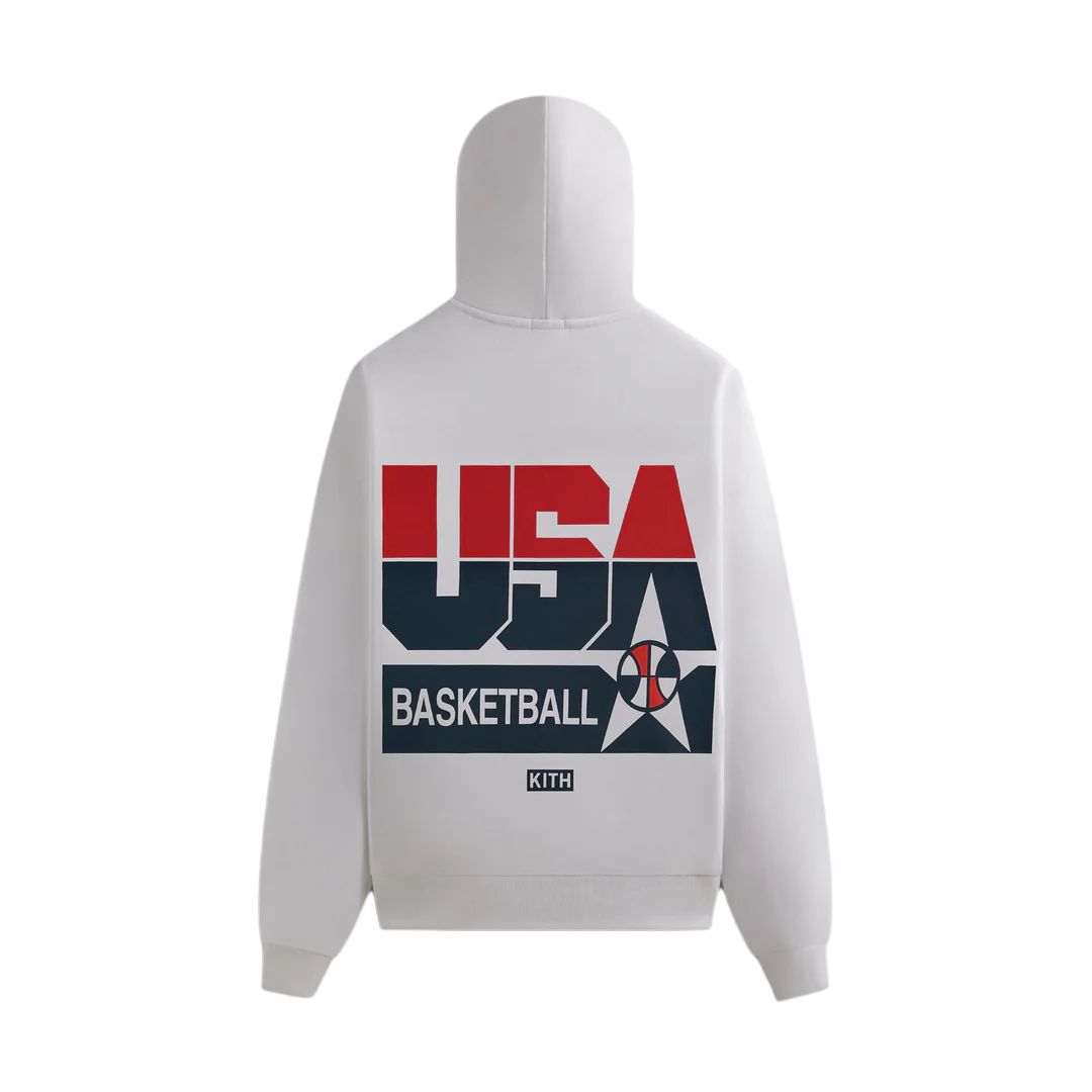 KITH USA Basketball SS24 Nelson Retro Pullover Hoodie White Retro Style KHM032497-101
