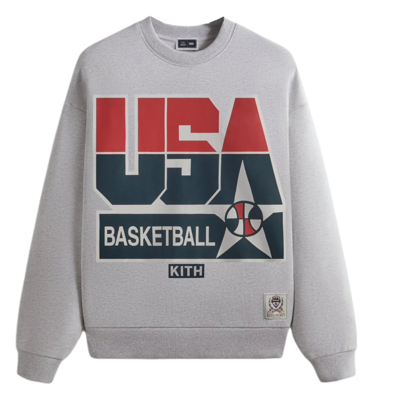 KITH USA Basketball SS24 Retro Logo Crewneck Sweatshirt Unisex - Gray KHM032495-002