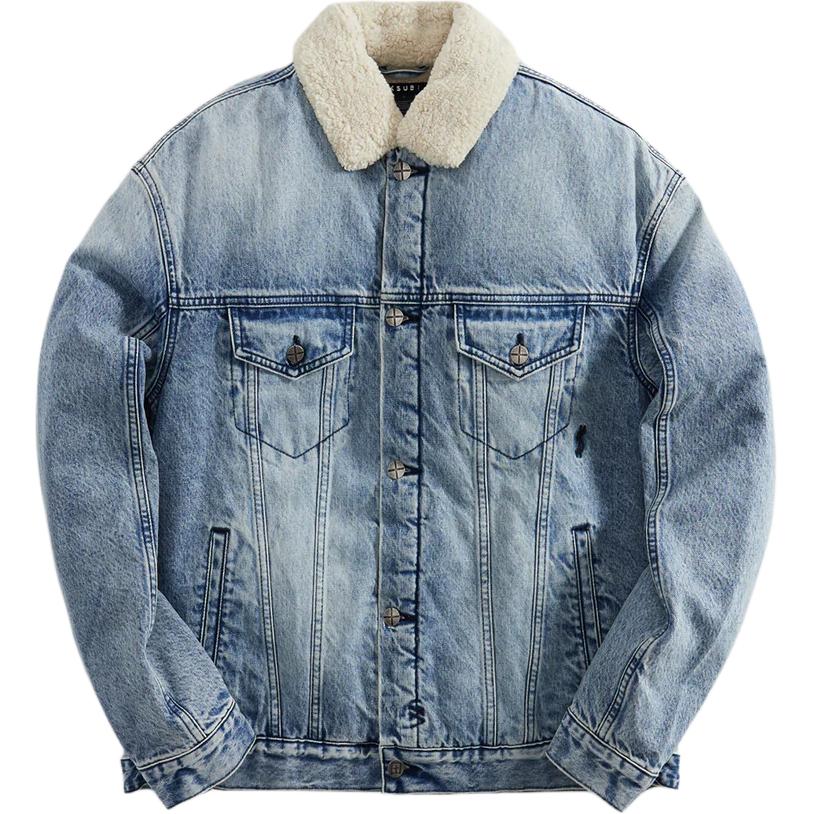 KITH Washed Denim Jacket Men’s Loose Fit Mid Blue Retro Style ksmps24jk013