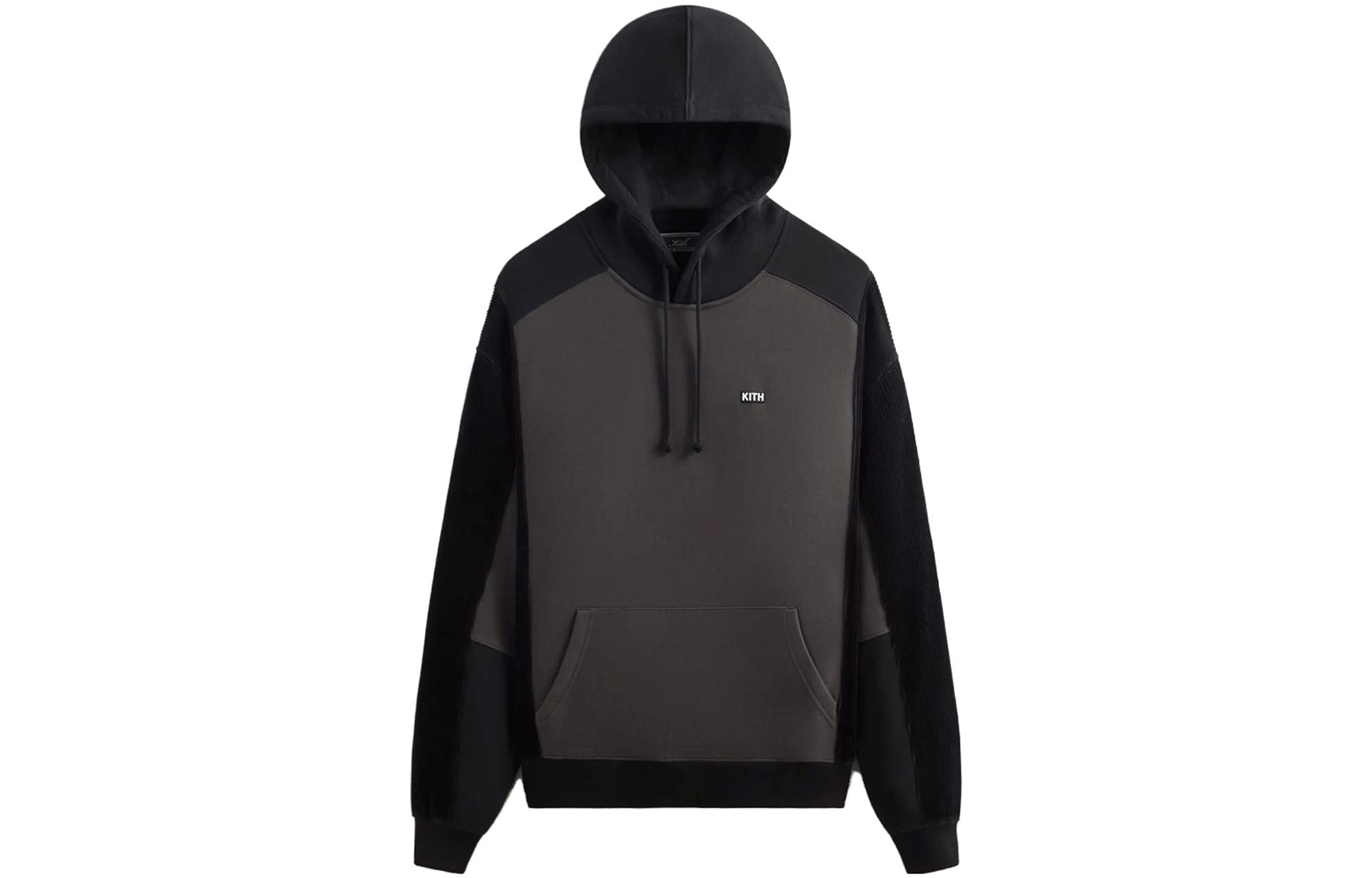 KITH Wool Panel Corduroy Sleeve Drawstring Hoodie Unisex Black KHM031504-001