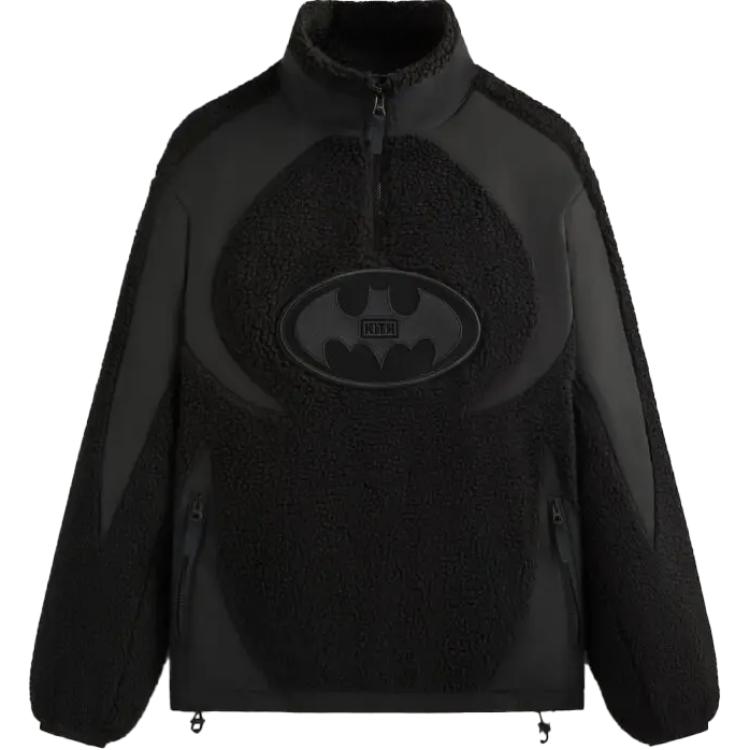 KITH BATMAN FW24 Black Cozy Patchwork High-Neck Sweatshirt KHM010708-001