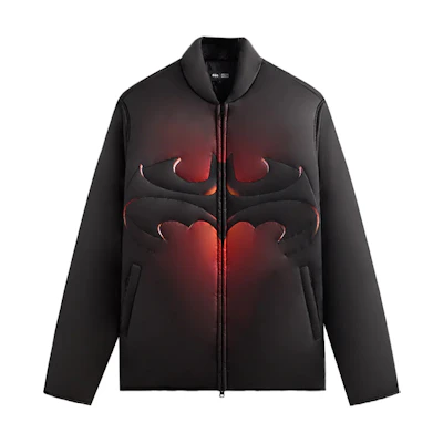 KITH BATMAN FW24 Brixton Quilted Puffer Jacket Black Mens Casual Zip-Up KHM010787-001