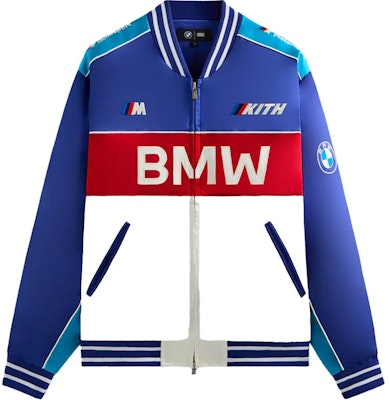 KITH x BMW Souvenir Logo Moto Jacket White Blue Fashionable Comfortwear KHM010734-5001 Order KITH x BMW Souvenir Logo Moto Jacket White Blue Fashionable Comfortwear KHM010734-5001
