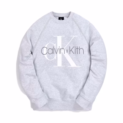 KITH Calvin Klein Logo Print Pullover Hoodie Unisex Light Gray KH2517-103