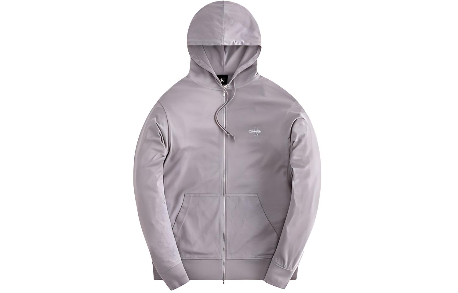 KITH Calvin Klein Williams I Zip Hoodie Light Gray Unisex Logo Embroidered Sweater KHM030283-508