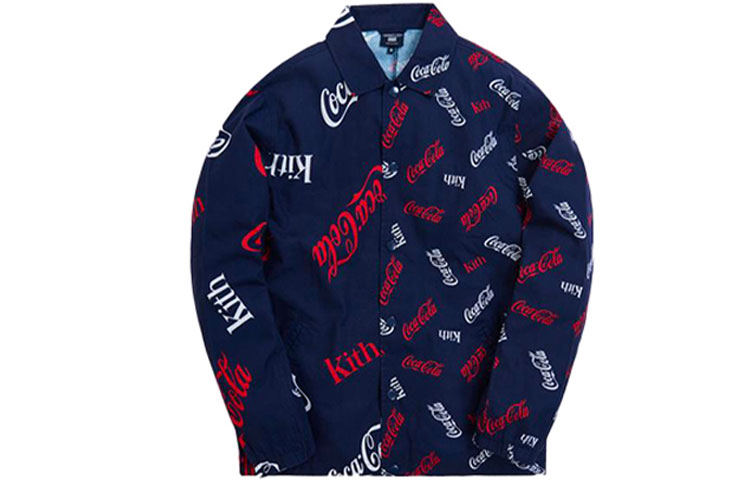 Order KITH x Coca-Cola x Mitchell & Ness Navy Letter Print Long Sleeve Shirt Unisex MNBFJKKM19024-BLUE