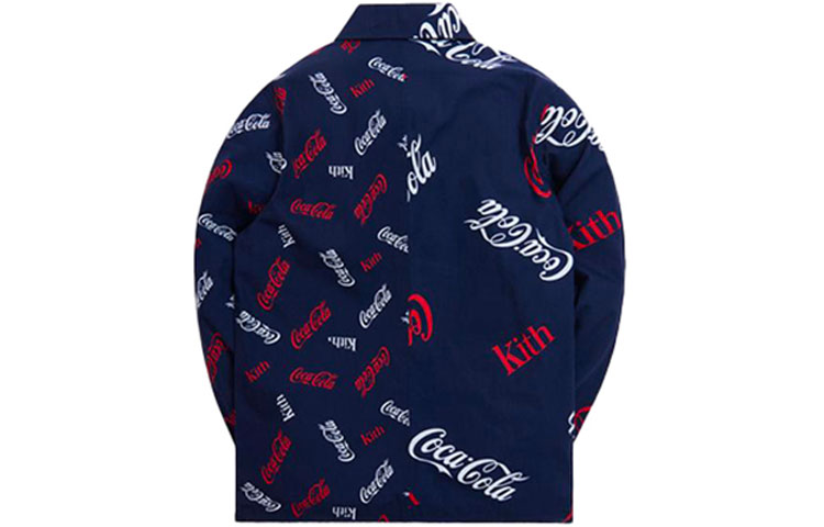 Lookbook KITH x Coca-Cola x Mitchell & Ness Navy Letter Print Long Sleeve Shirt Unisex MNBFJKKM19024-BLUE