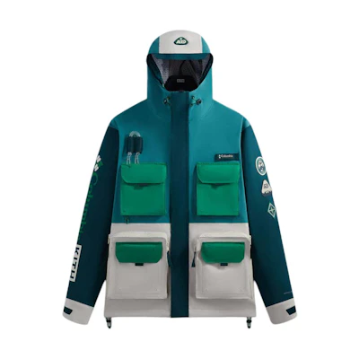 KITH Columbia SS24 Colorblock Multi-Pocket Hooded Jacket Waterfall Blue. 2103971-340