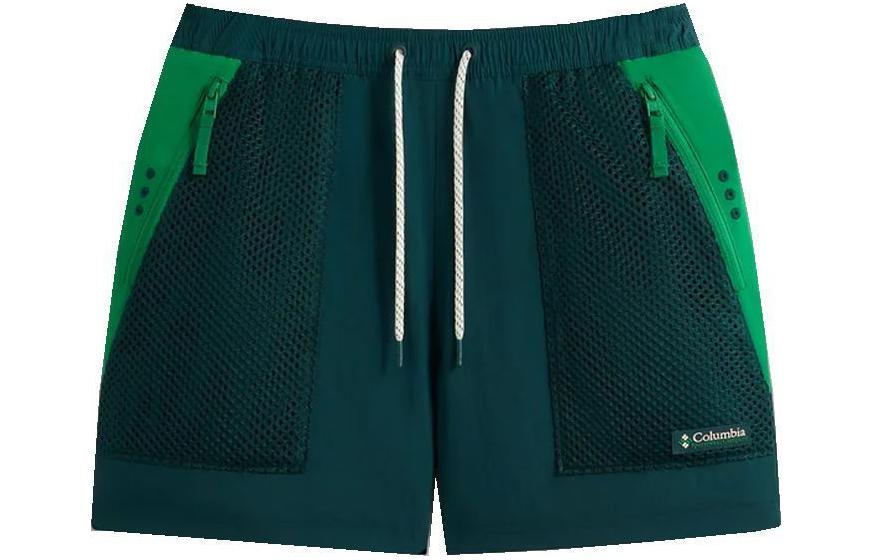 KITH x Columbia SS24 Drawstring Casual Shorts Unisex Midnight Blue Green. 2104021-301