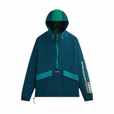 KITH Columbia SS24 Green Zip-Up Hoodie Jacket Unisex with Letter Print Design. 2103991-301