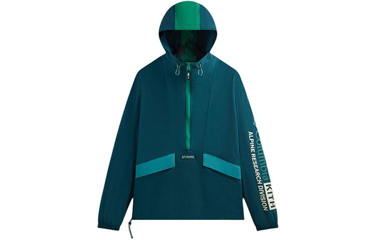 Order KITH x Columbia SS24 グリーンジップアップフーディージャケット ユニセックス レタープリントデザイン 2103991-301