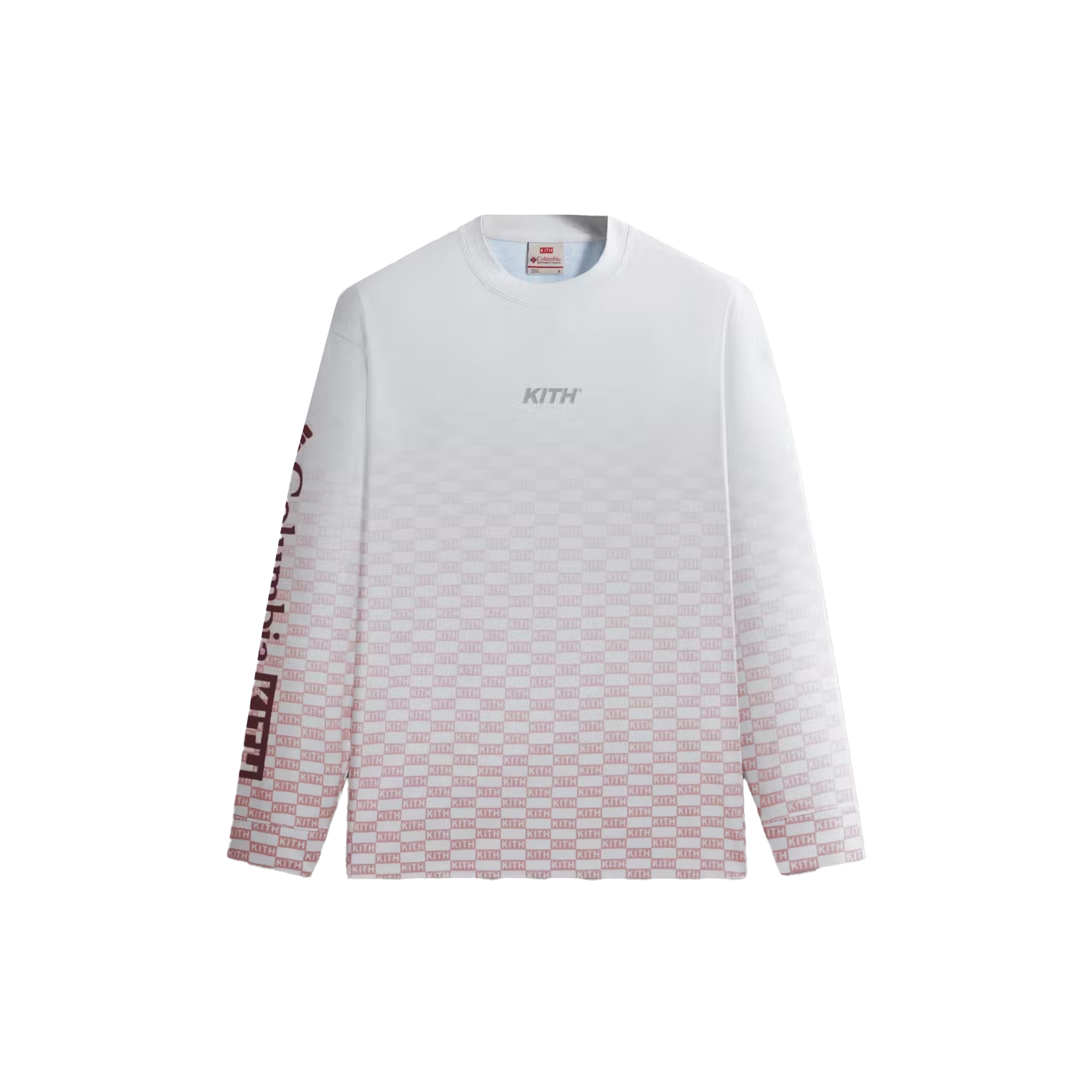 KITH x Columbia SS24 Logo Print Crewneck Unisex Pullover Sweatshirt White Pink. 2104121-678