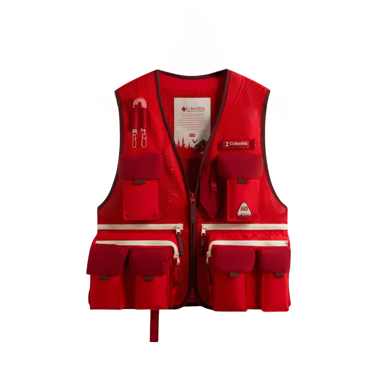 KITH x Columbia SS24 Red Logo Print Utility Vest Unisex Collaboration. 2113711-691