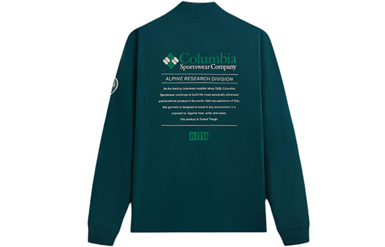 KITH Columbia SS24 Unisex Green V-Neck Letter Long Sleeve Sweatshirt 2104031-301