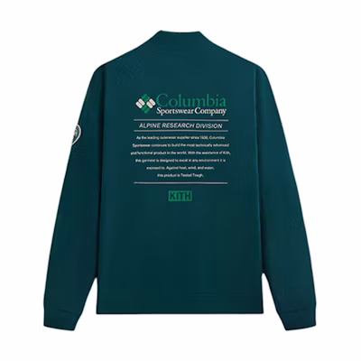 KITH Columbia SS24 Unisex Green V-Neck Letter Long Sleeve Sweatshirt 2104031-301