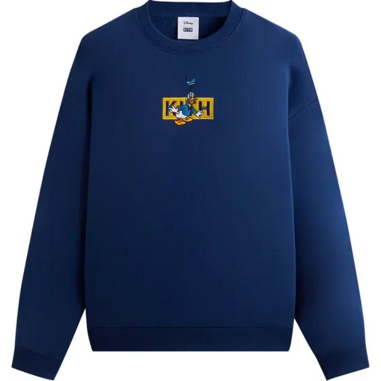 KITH x Disney Collab Blue Comfort Crewneck Lettering Long Sleeve Sweatshirt Mens KHM031781-424