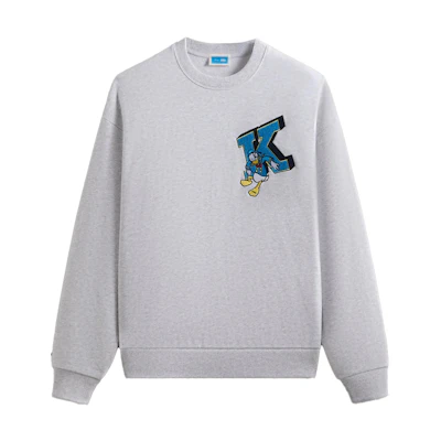 KITH Disney Donald Duck Varsity Vintage Crewneck Sweatshirt Light Gray Men KHM033130-002