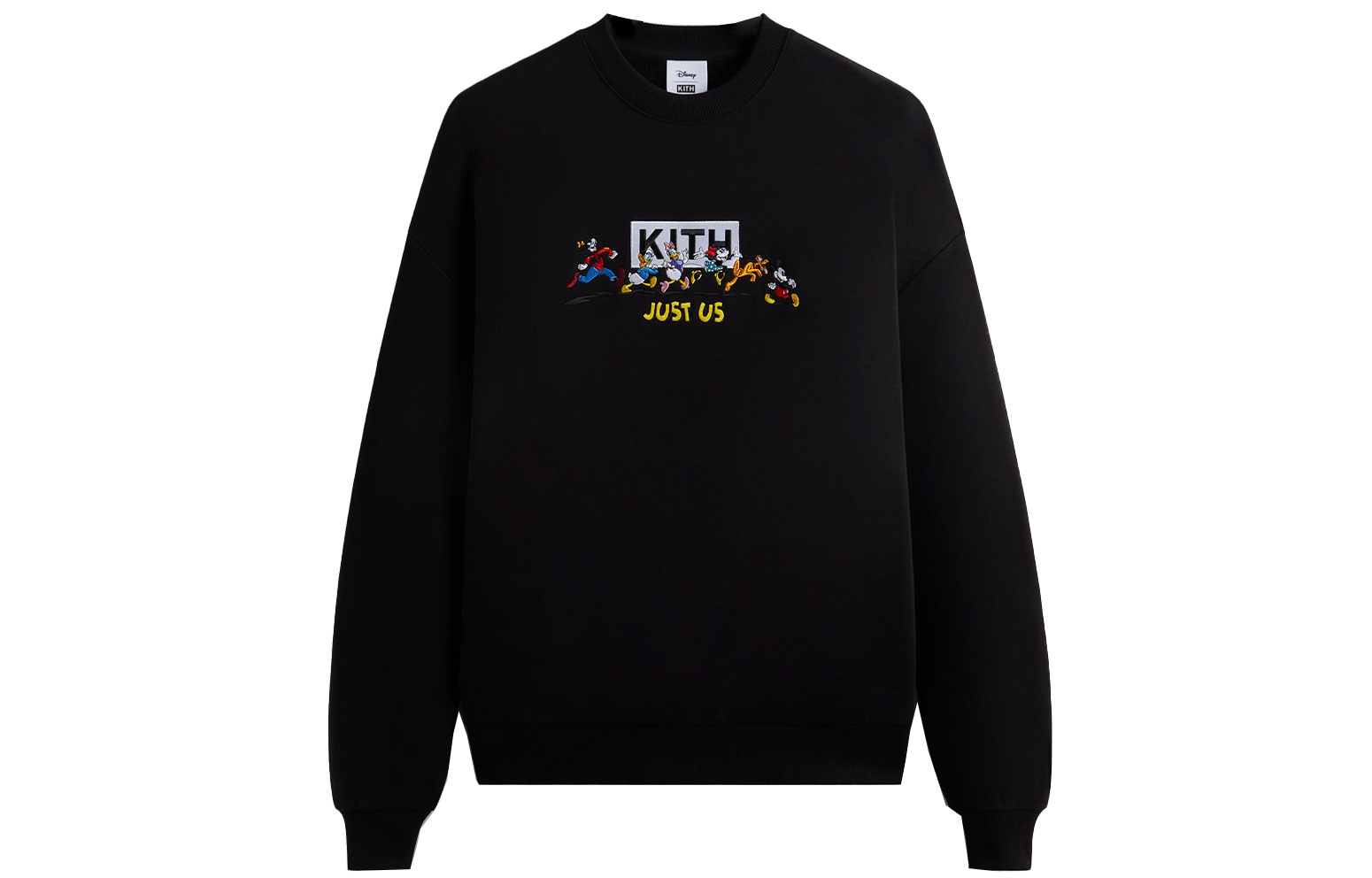 KITH x Disney FW23 Black Crewneck Sweatshirt Unisex with Logo & Cartoon Design KHM031744-001
