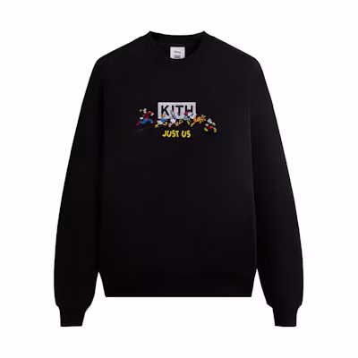KITH Disney FW23 Black Crewneck Sweatshirt Unisex with Logo & Cartoon Design KHM031744-001