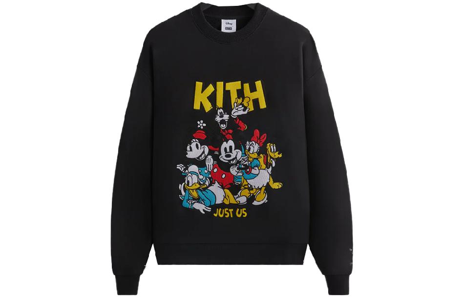 KITH Disney FW23 Black Crewneck Sweatshirt with Cartoon Embroidery (Unisex) KHM031750-001