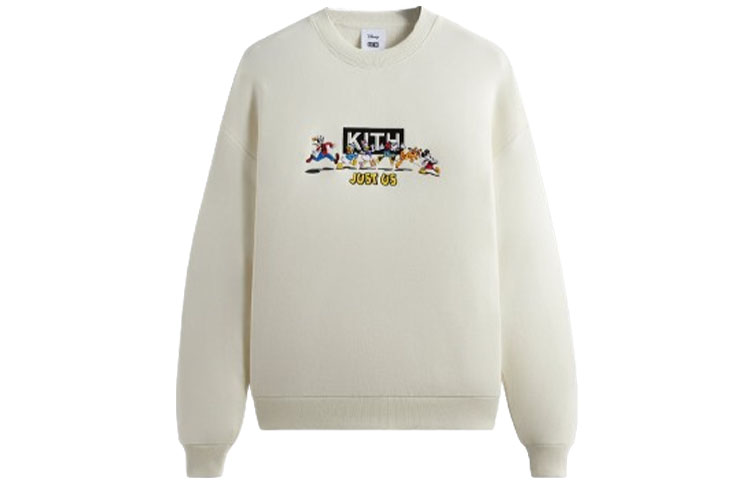 KITH Disney FW23 Crewneck Sweatshirt with Embroidered Cartoon - Unisex Off-White KHM031744-104