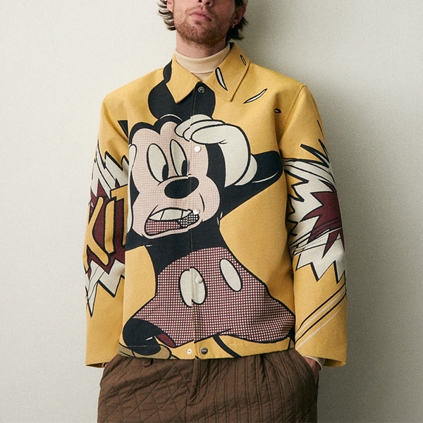 Shop Jaket KITH x Disney FW23 Mickey Print Kerah Unisex Kuning. KHM010506-701