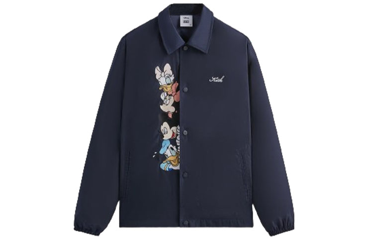 KITH Disney FW23 Navy Blue Cartoon Embroidered Polo Jacket Unisex KHM010537-413