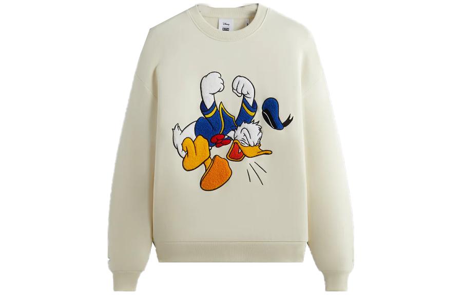 KITH Disney FW23 Oversized Crewneck Sweatshirt Donald Duck Embroidery Beige Unisex KHM031746-104