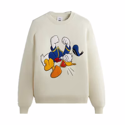 KITH Disney FW23 Oversized Crewneck Sweatshirt Donald Duck Embroidery Beige Unisex KHM031746-104