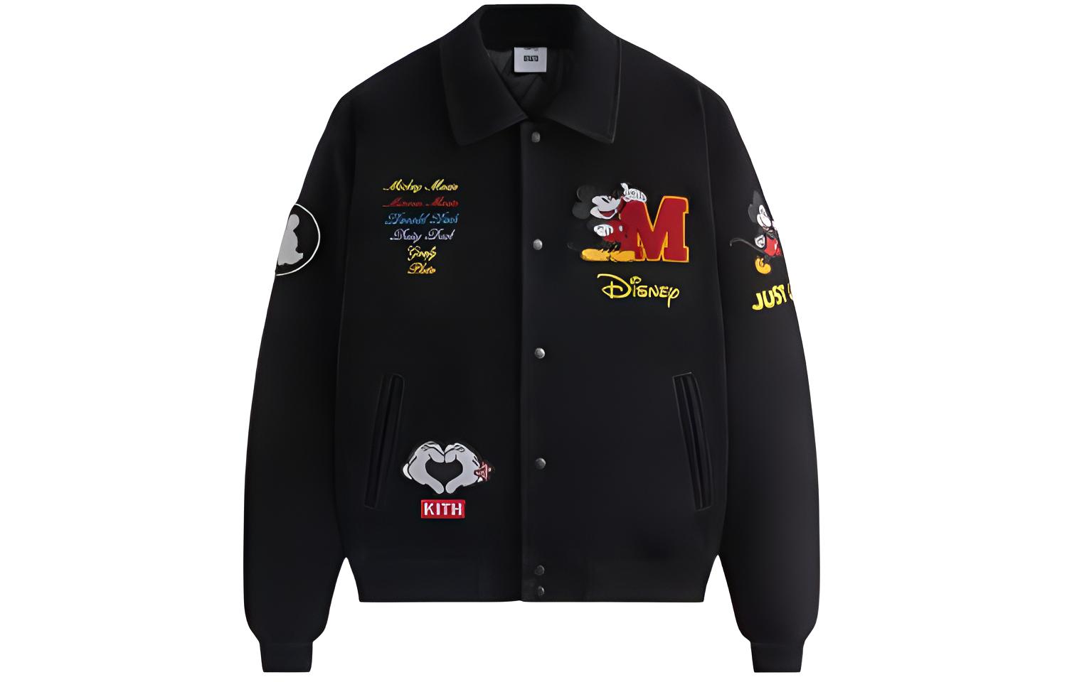 KITH Disney FW23 Suede Embroidered Ribbed Collar Jacket Unisex Black KHM010504-001