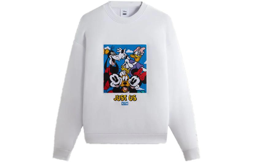 KITH Disney FW23 White Unisex Pullover Sweatshirt with Embroidered Cartoon KHM031753-101