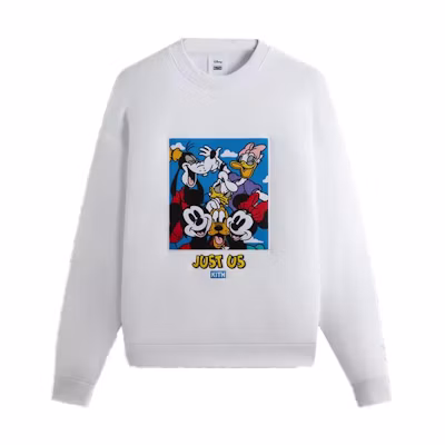 KITH Disney FW23 White Unisex Pullover Sweatshirt with Embroidered Cartoon KHM031753-101