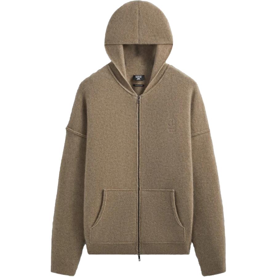 KITH Giorgio Armani FW24 Silk-Cashmere Zip Hoodie Khaki Fashion Capsule GM001443F15398S