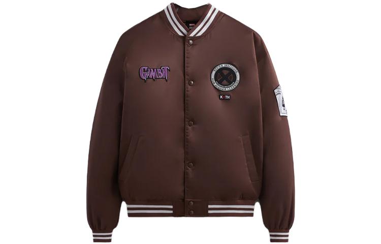 KITH Marvel SS23 X-Men Letterman Print Baseball Bomber Jacket Brown Unisex KHM010322-293