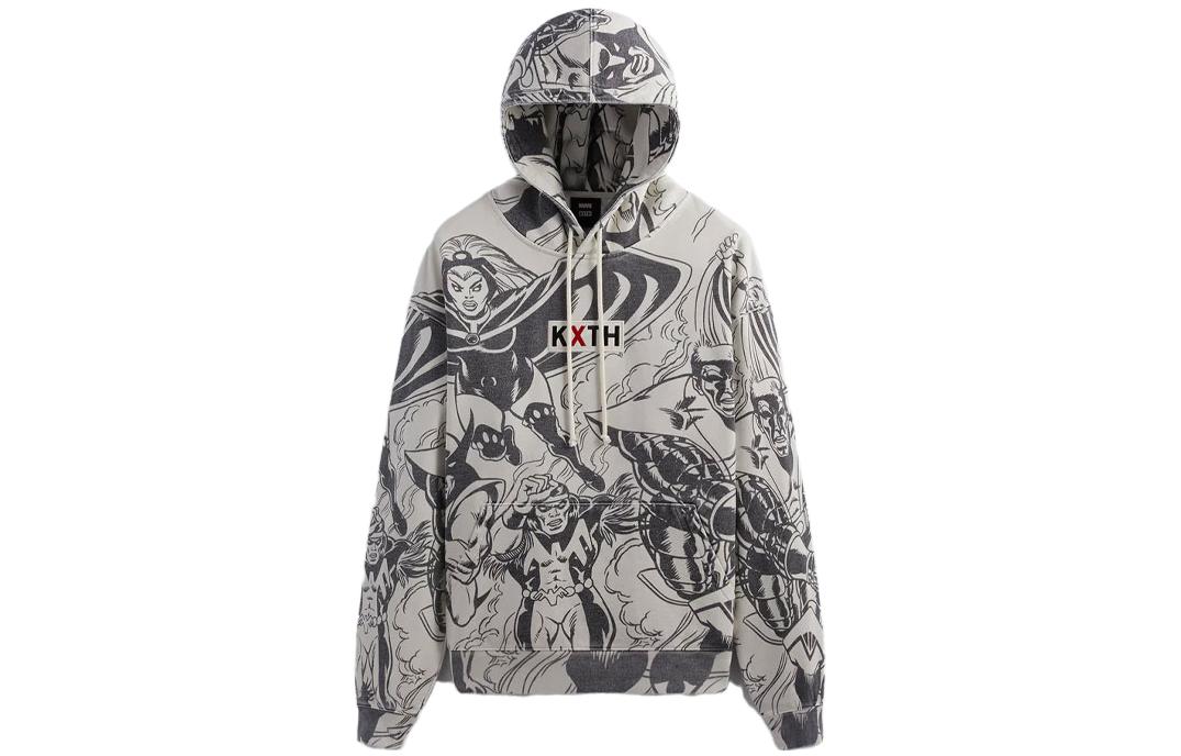 KITH Marvel SS23 X-Men Logo Embroidered Vintage Washed Hoodie White Unisex KHM031375-102