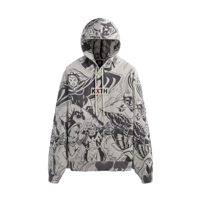 KITH Marvel SS23 X-Men Logo Embroidered Vintage Washed Hoodie White Unisex KHM031375-102