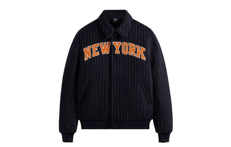 KITH New York Knicks Collab FW23 Wool Striped Felt Patch Jacket - Navy Unisex khm010417-413
